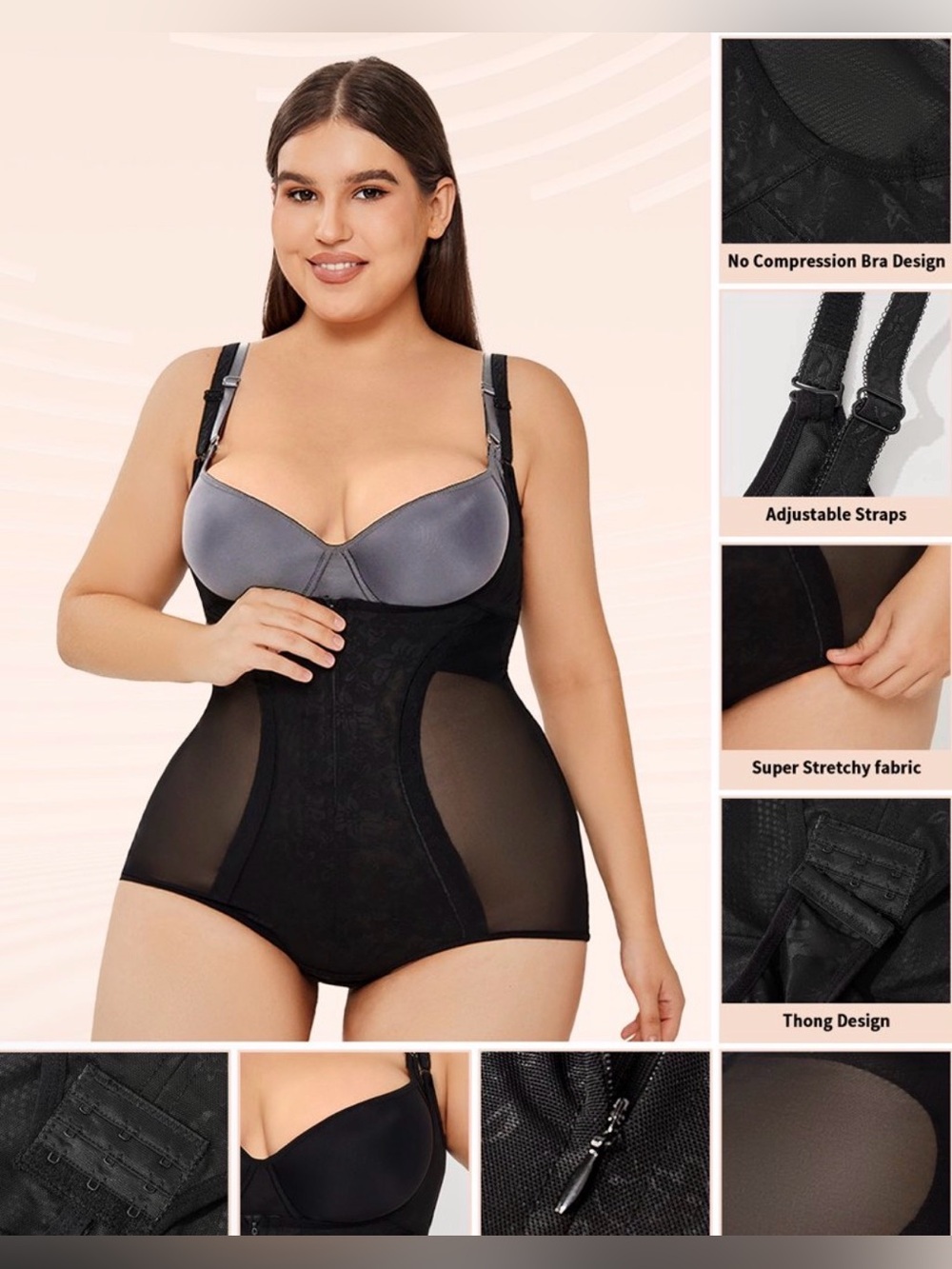 Scacto Plus Size Shapewear Bodysuit Open Bust Tummy Control Butt Lift - Picture 3 of 7